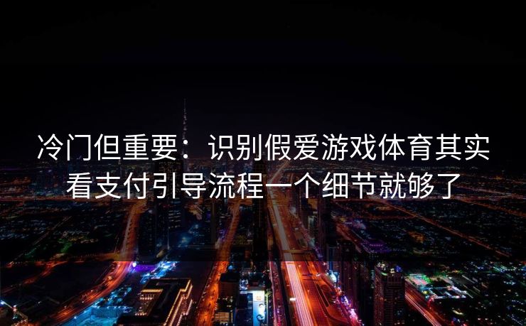 冷门但重要：识别假爱游戏体育其实看支付引导流程一个细节就够了